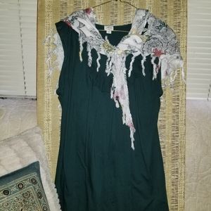 Teal pleated sleeveless knit top